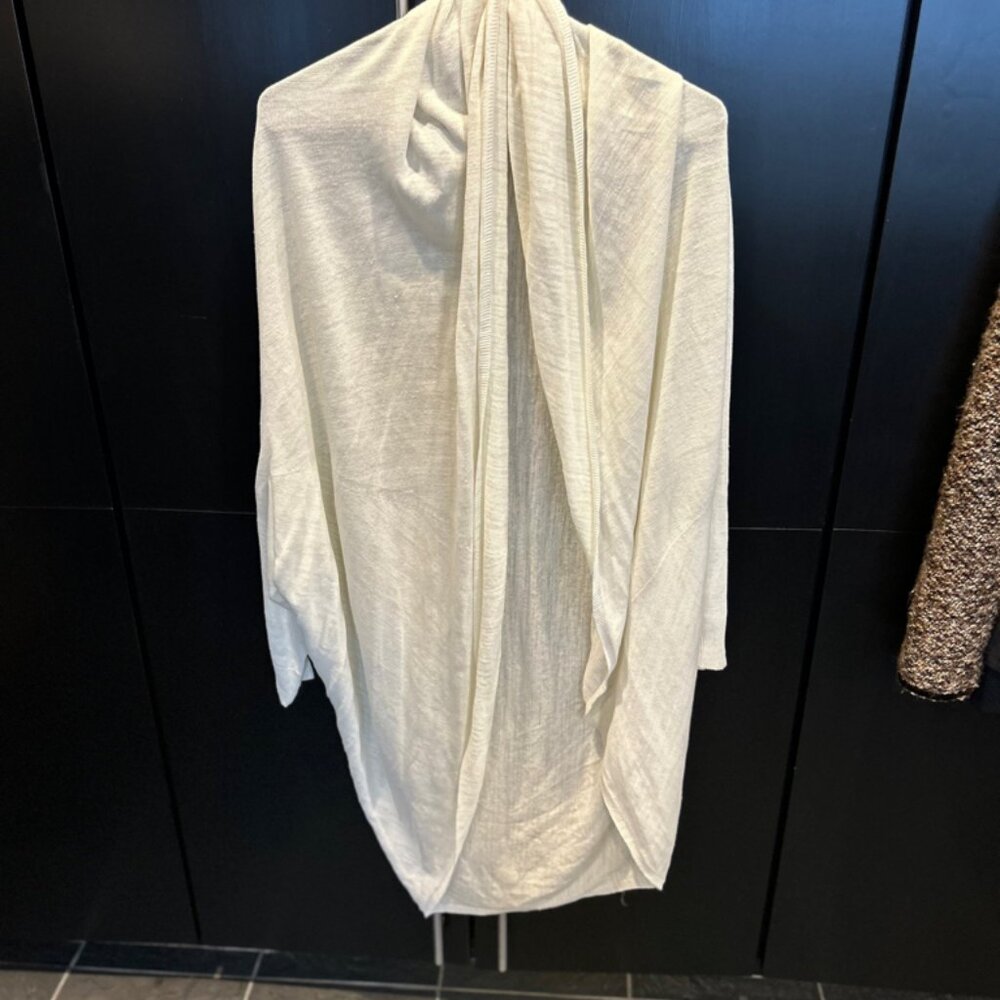 Theory Long Curved Hem Linen Cardigan Sweater Ivory M/L